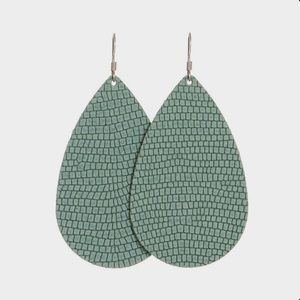 Nickel and Suede Large Teardrop Leather Earrings Laurel Green Suede